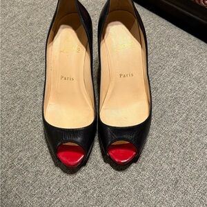 SOLD! Christian Louboutin Black and Red Peep-Toe Heels